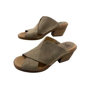 Sofft Womens Perrie Block Heel Slip On‎ Sandal Light Grey Suede Leather 9M